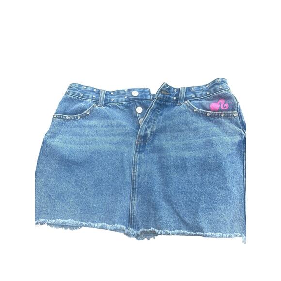 Forever 21 Barbie Graphic Denim Mini Skirt rhinestone sequin-embellished. SZ-M. - Picture 2 of 6